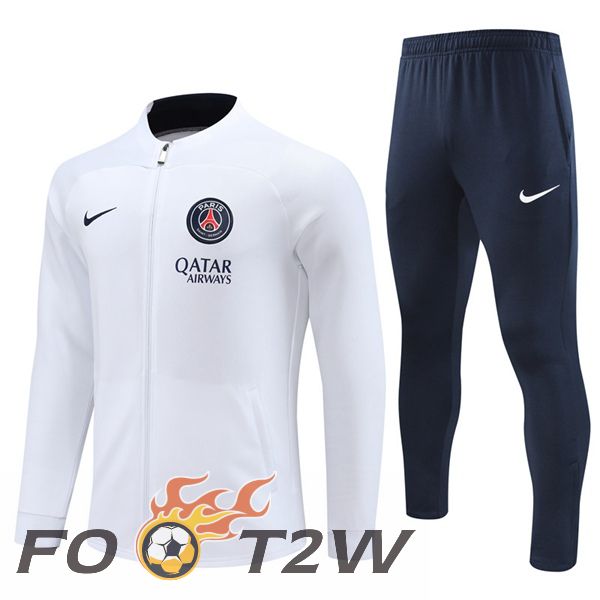 Ensemble Veste Survetement De Foot Paris PSG Blanc 2023/2024