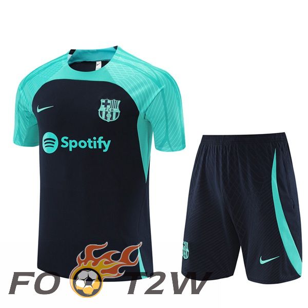 Ensemble Training T-Shirts FC Barcelone + Shorts Vert Bleu Royal 2023/2024