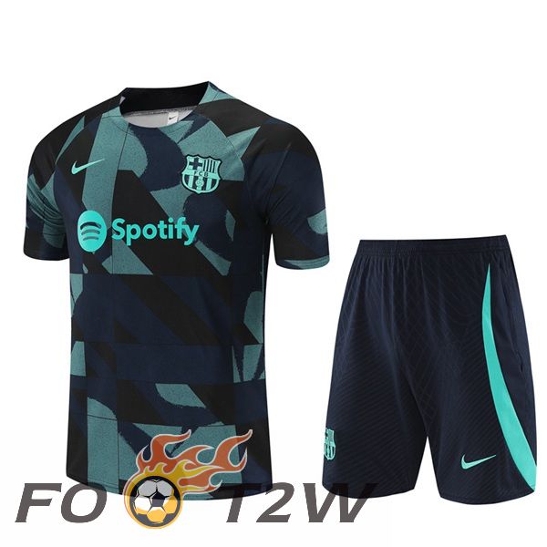 Ensemble Training T-Shirts FC Barcelone + Shorts Vert Bleu Royal 2023/2024