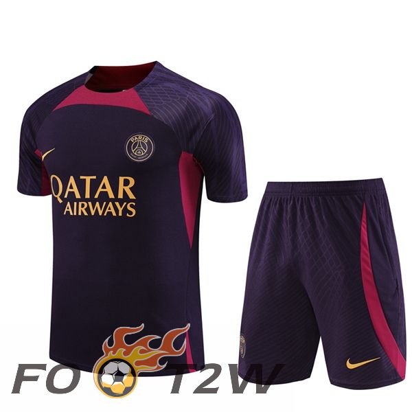 Ensemble Training T-Shirts Paris PSG + Shorts Pourpre 2023/2024