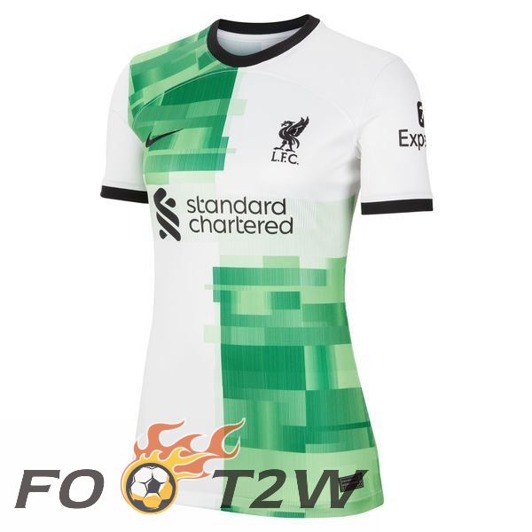 Maillot De Foot FC Liverpool Femme Exterieur Blanc Vert 2023/2024