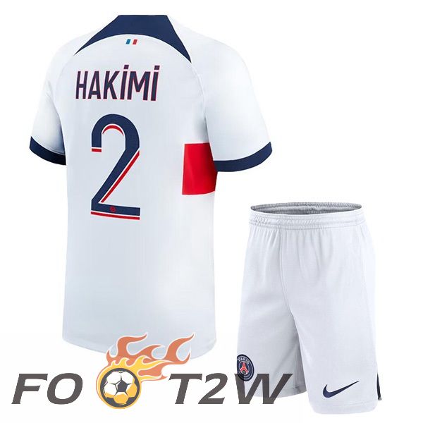 Maillot De Foot Paris PSG (Hakimi 2) Enfant Exterieur Blanc 2023/2024