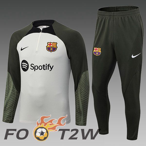 Ensemble Survetement De Foot FC Barcelone Enfant Gris Vert 2023/2024