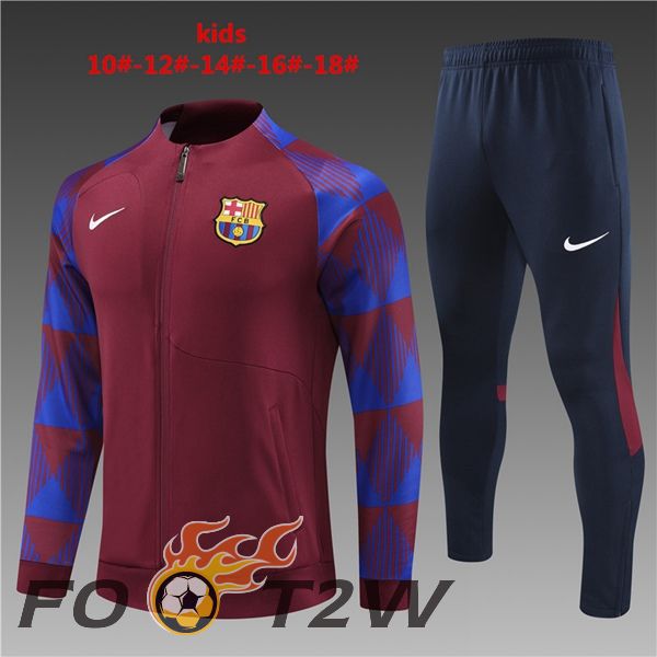 Ensemble Veste Survetement De Foot FC Barcelone Enfant Rouge 2023/2024