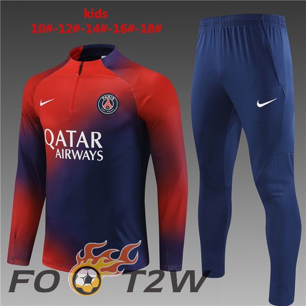 Ensemble Survetement De Foot Paris PSG Enfant Bleu Rouge 2023/2024