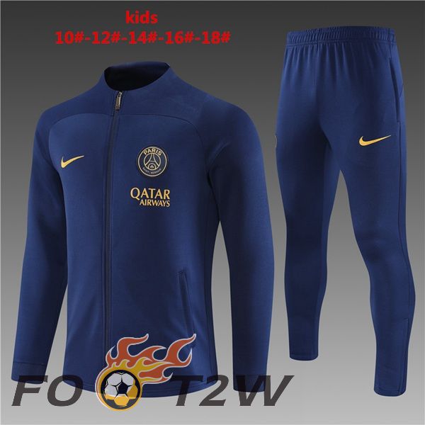 Ensemble Veste Survetement De Foot Paris PSG Enfant Bleu Royal 2023/2024