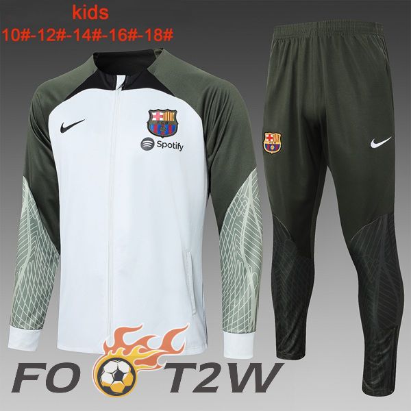 Ensemble Survetement De Foot FC Barcelone Enfant Blanc Vert 2023/2024