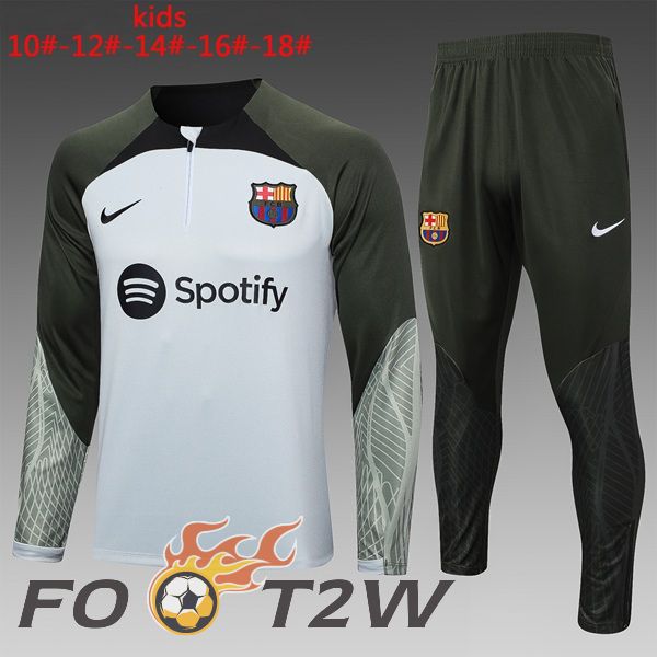 Ensemble Survetement De Foot FC Barcelone Enfant Blanc Vert 2023/2024