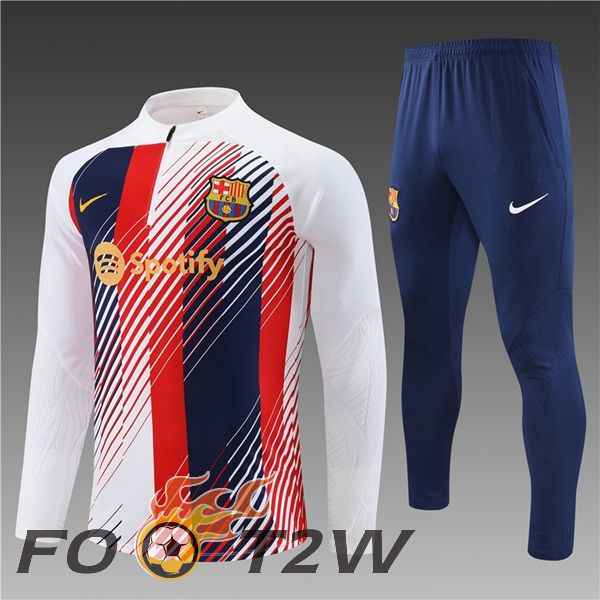 Ensemble Survetement De Foot FC Barcelone Enfant Blanc Rouge Bleu 2023/2024