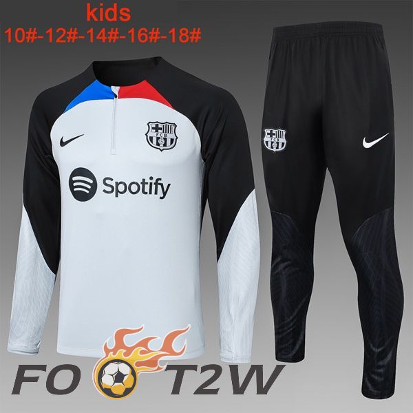 Ensemble Survetement De Foot FC Barcelone Enfant Blanc Noir 2023/2024