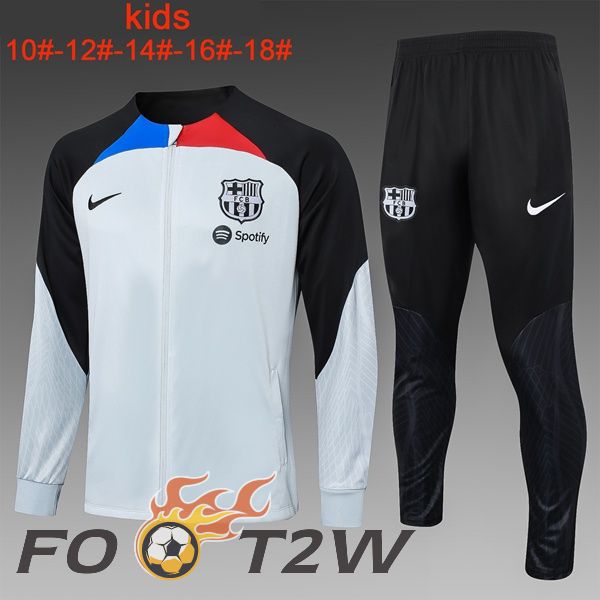 Ensemble Veste Survetement Foot FC Barcelone Enfant Blanc Noir 2023/2024