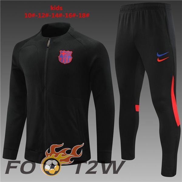 Ensemble Veste Survetement De Foot FC Barcelone Enfant Noir 2023/2024