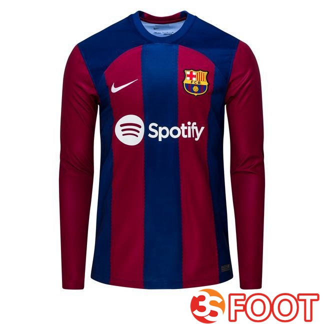 Maillot De Foot FC Barcelone Domicile Manche Longue Bleu Rouge 2023/2024