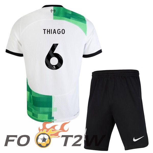 Maillot De Foot FC Liverpool (THIAGO 6) Enfant Exterieur Blanc Vert 2023/2024