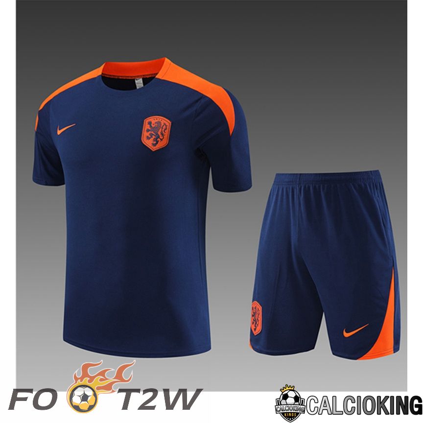 Ensemble Training T-Shirts + Shorts Pays-Bas Enfant Bleu Marine 2023/2024