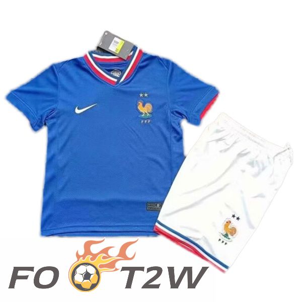 Maillot Foot Equipe De France Enfant Domicile Bleu Version Fuite UEFA Euro 2024