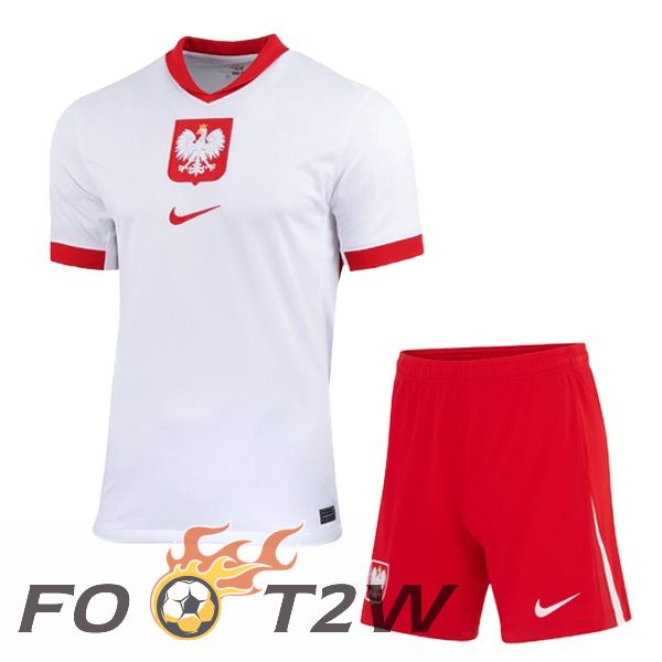 Maillot Equipe Pologne Enfant Domicile Blanc UEFA Euro 2024