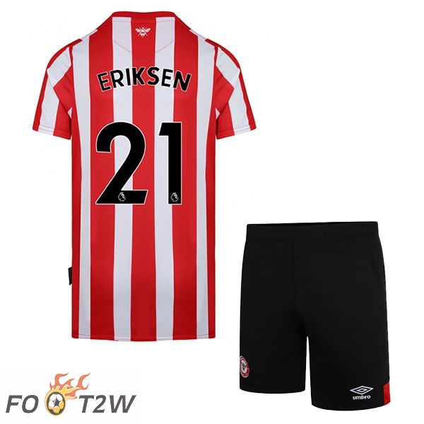 Maillot de Foot Brentford FC (ERIKSEN 21) Enfant Domicile Rouge Blanc 2022/2023