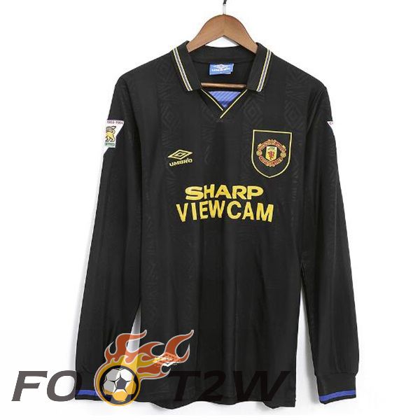 Maillot De Foot Manchester United Retro Exterieur Manche Longue Noir 1993-1995