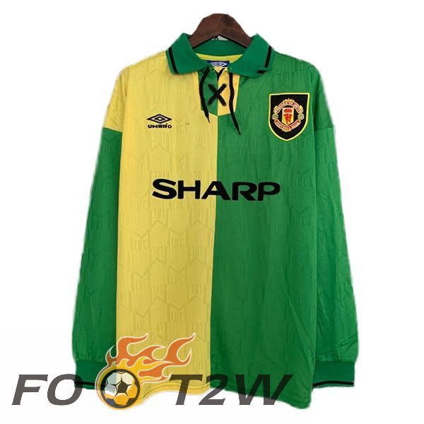 Maillot De Foot Manchester United Retro Third Manche Longue Jaune Vert 1992-1994