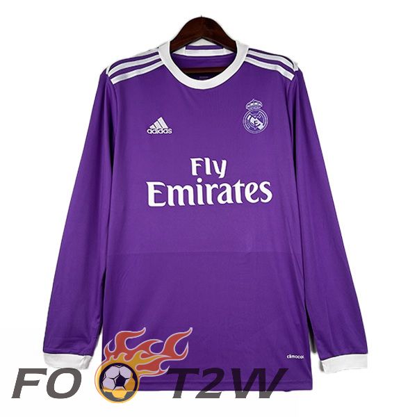 Maillot De Foot Real Madrid Retro Exterieur Manche Longue Pourpre 2016-2017