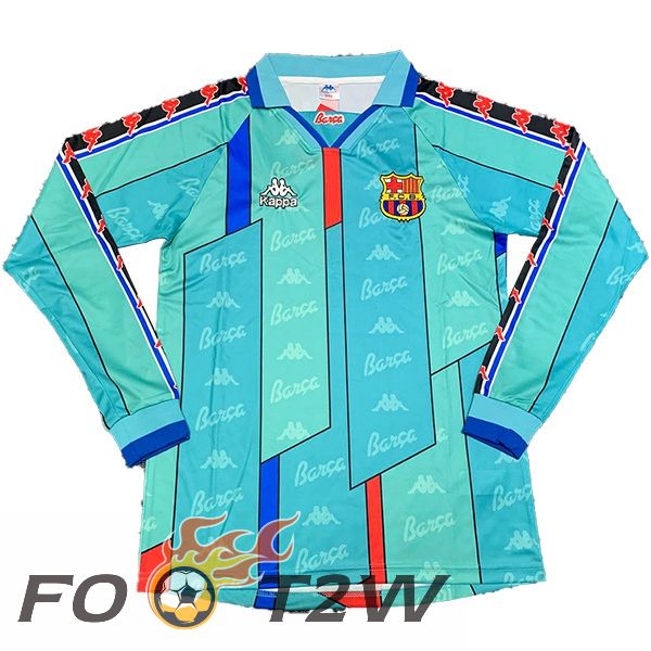 Maillot De Foot FC Barcelone Retro Exterieur Manche Longue Bleu 1996-1997