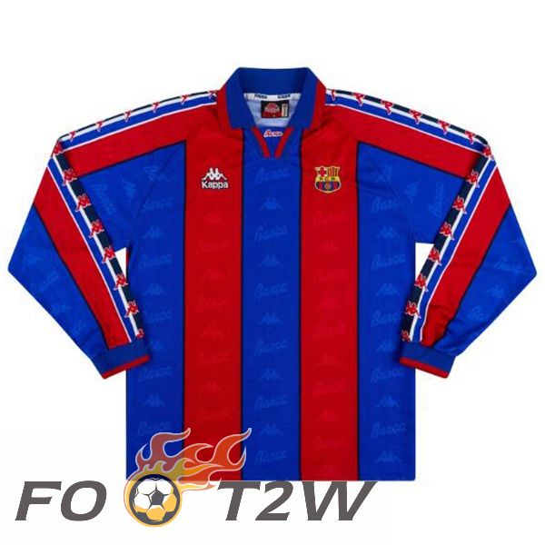 Maillot De Foot FC Barcelone Retro Domicile Manche Longue Rouge Bleu 1996-1997