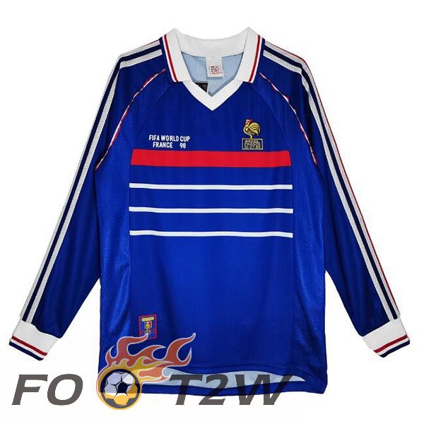 Maillot De Foot France Retro Domicile Manche Longue Bleu 1998