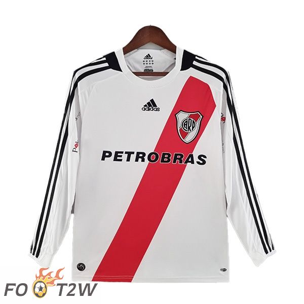 Maillot de Foot River Plate Retro Domicile Manche Longue Blanc Rouge 2009-2010