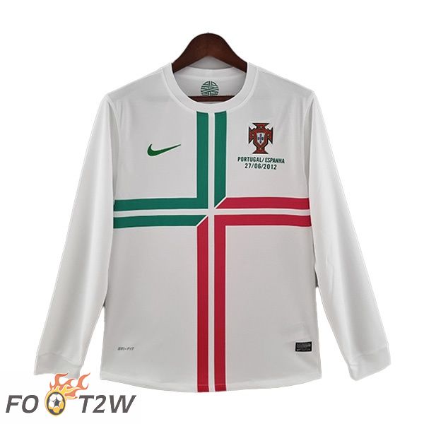 Maillot de Foot Portugal Retro Exterieur Manche Longue Blanc 2012