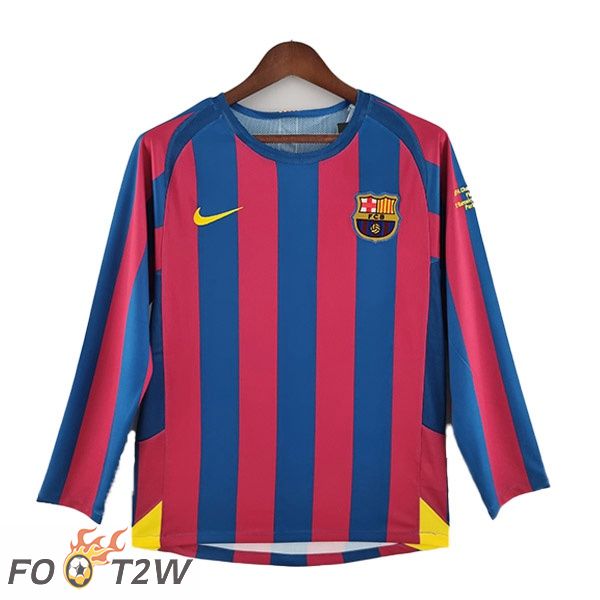 Maillot de Foot FC Barcelone Retro Domicile Manche Longue Rouge Bleu 2005-2006