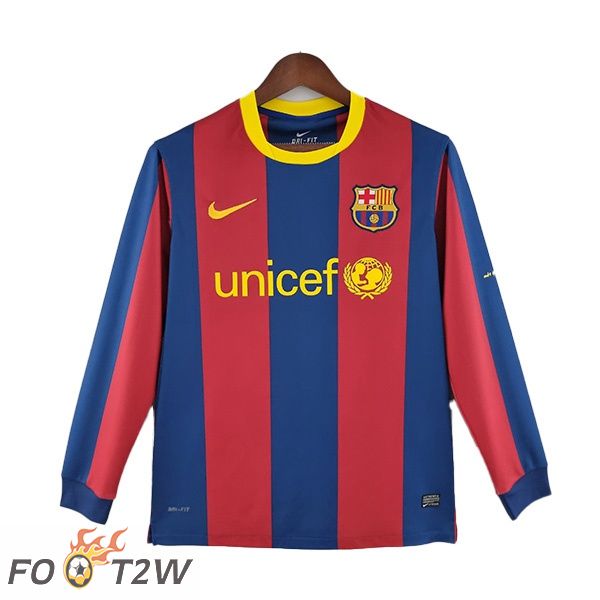 Maillot de Foot FC Barcelone Retro Domicile Manche Longue Rouge Bleu 2010-2011