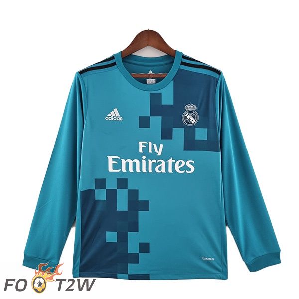 Maillot de Foot Real Madrid Retro Third Manche Longue Bleu 2017-2018