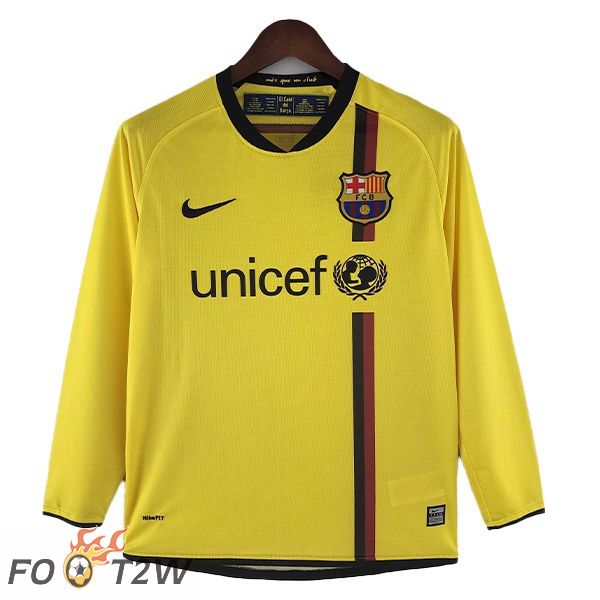 Maillot Foot FC Barcelone Retro Exterieur Manche longue Jaune 2008-2009