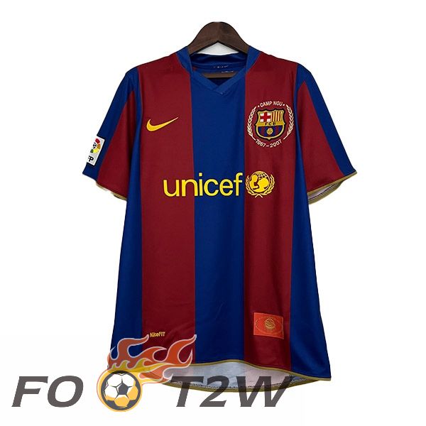 Maillot De Foot FC Barcelone Retro Domicile Rouge Bleu 2007-2008