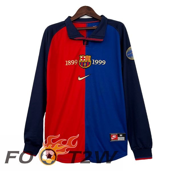 Maillot De Foot FC Barcelone Retro 100e Anniversaire Manche longue Rouge Bleu