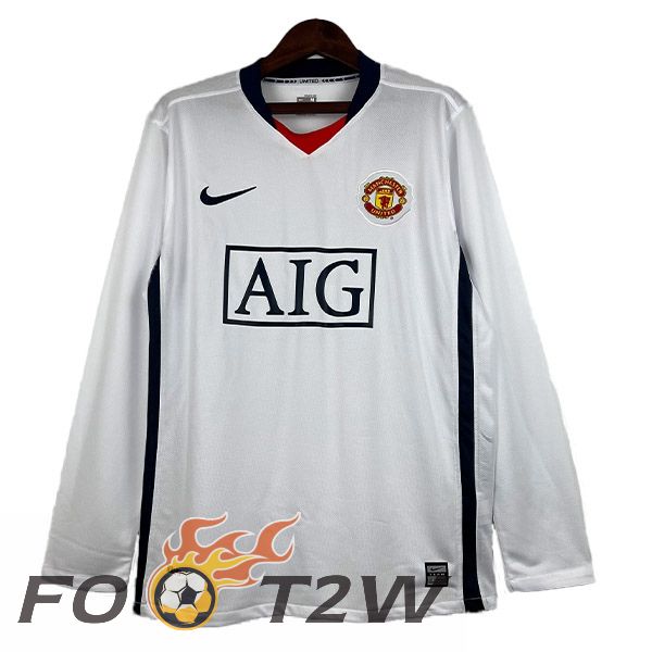 Maillot De Foot Manchester United Retro Exterieur Manche longue Blanc 2007-2008