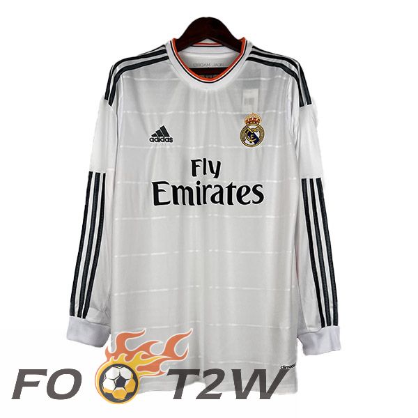 Maillot De Foot Real Madrid Retro Domicile Manche longue Blanc 2013-2014