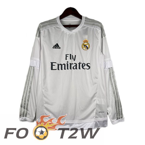 Maillot De Foot Real Madrid Retro Domicile Manche Longue Blanc 2015-2016