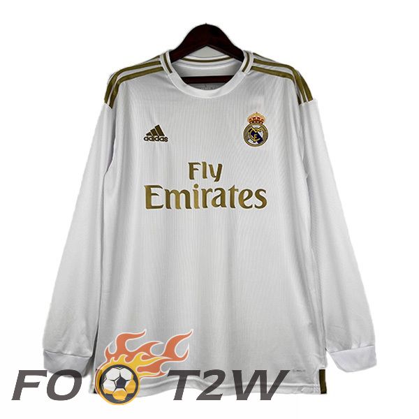 Maillot De Foot Real Madrid Retro Domicile Manche Longue Blanc 2019-2020