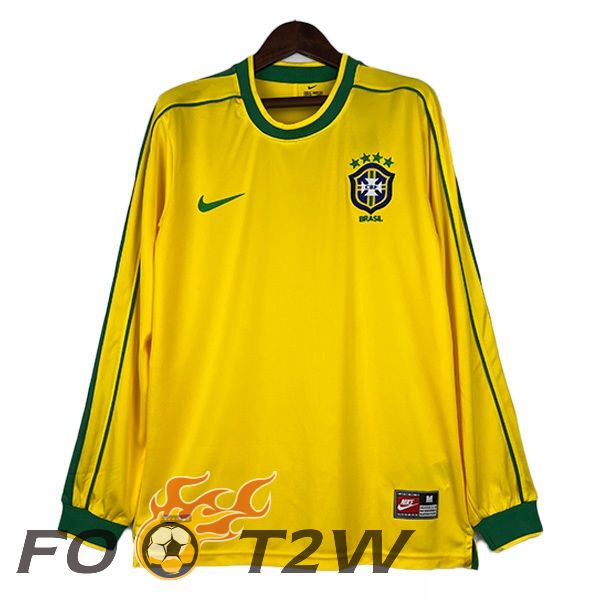 Maillot De Foot Bresil Retro Domicile Manche Longue Jaune 1998