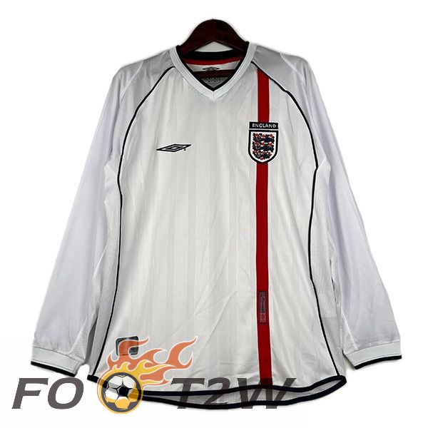 Maillot De Foot Angleterre Retro Domicile Manche Longue Blanc 2002