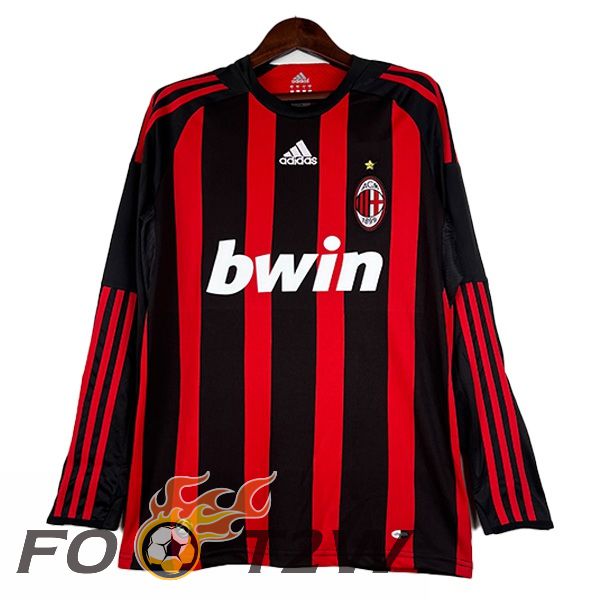 Maillot De Foot AC Milan Retro Domicile Manche Longue Rouge Noir 2008-2009