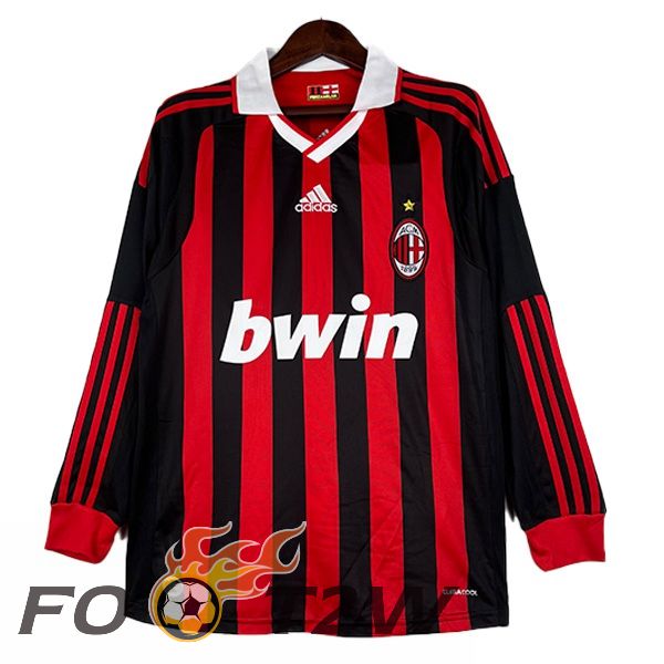 Maillot De Foot AC Milan Retro Domicile Manche Longue Noir Rouge 2009-2010