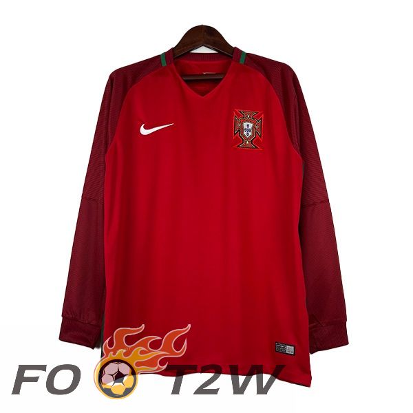 Maillot De Foot Portugal Retro Domicile Manche Longue Rouge 2016